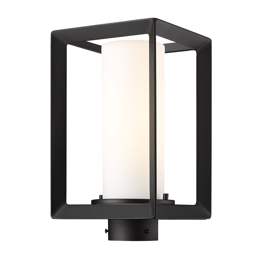 Golden Lighting 2073-OPST NB-OP Smyth NB Post Mount - Outdoor in Natural Black with Opal Glass Shade